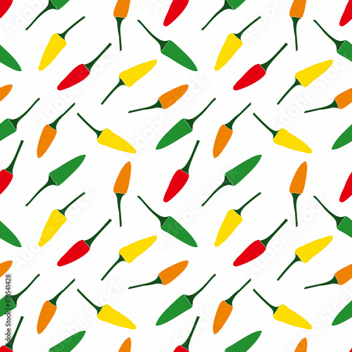 Birds Eye Chili of Seamless Pattern, Chili Pepper of Seamless Pattern with red, green, yellow and orange color photo