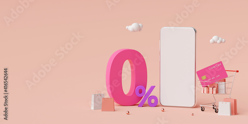 Schilderij op canvas Shopping online on smartphone with special offer 0% interest installment payment