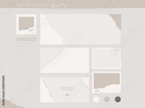 Abstract Facebook social media background template in nude colors with torn paper texture. for beauty, cosmetics, cosmetology, jewelry, fashion, wedding cover, business card