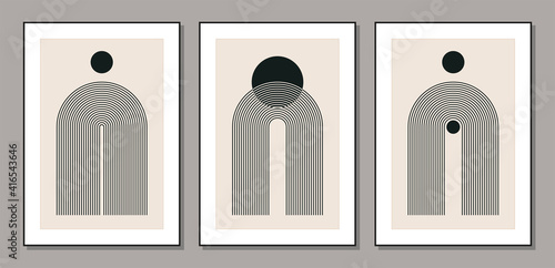 Set of minimal 20s geometric design posters with primitive shapes