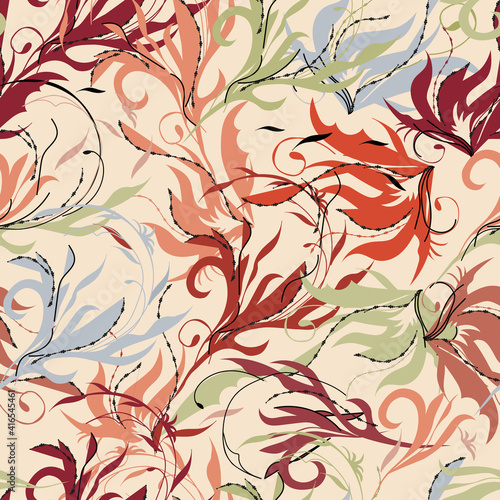 Bright oriental seamless pattern  multicolored tongues of flame. Tropical print for fabric.