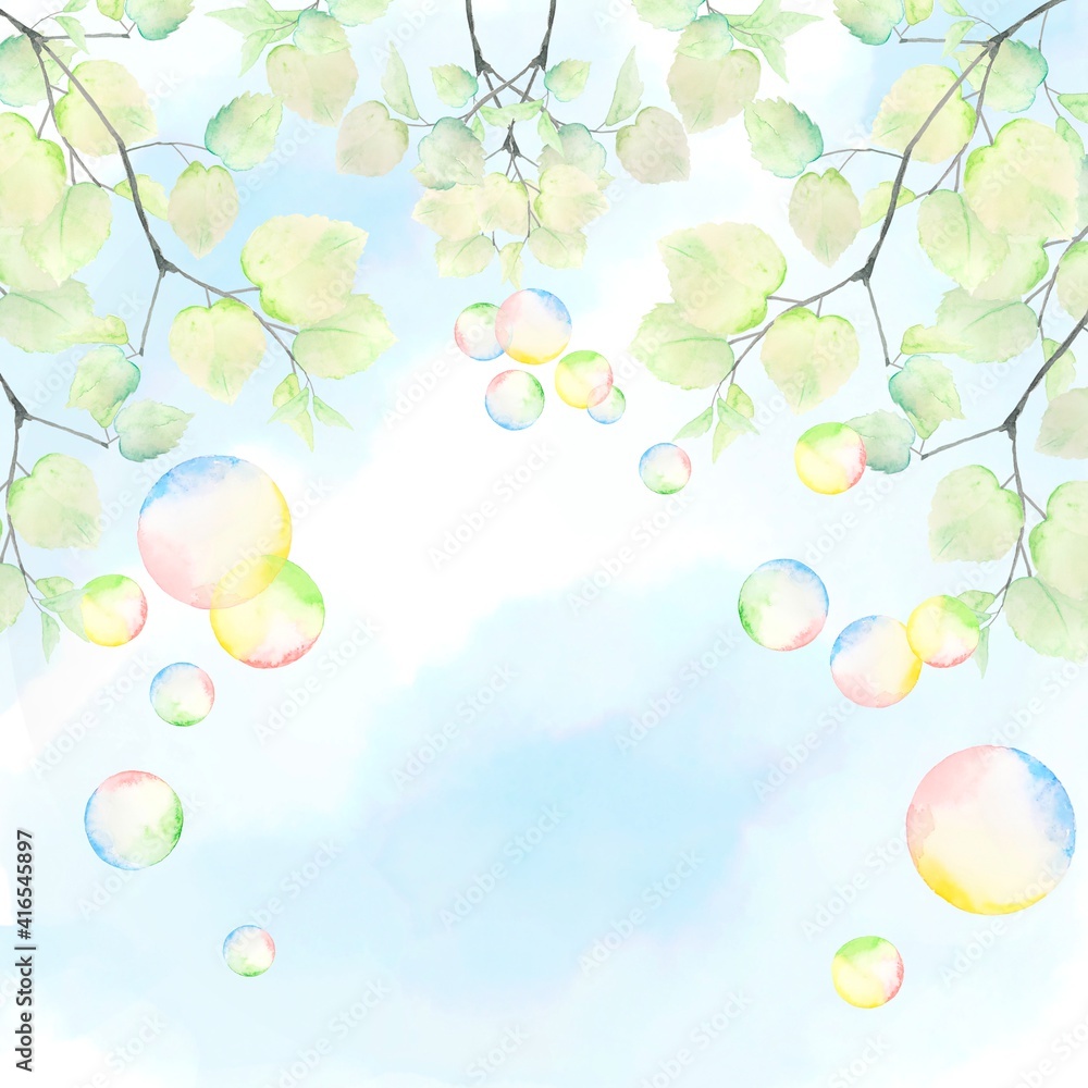 Fototapeta premium シャボン玉が飛ぶ緑の風景