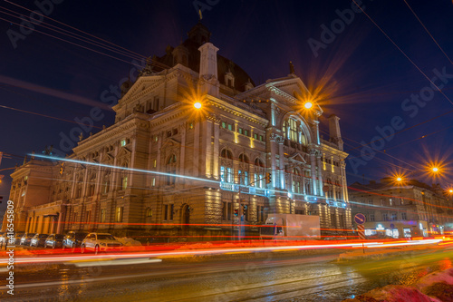 Canvas Print Night Lviv old city architecture in the winter season
