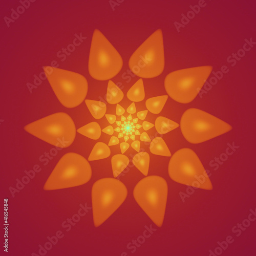 Symmetrical flame shapes from center to edge ordered circular style on the red background