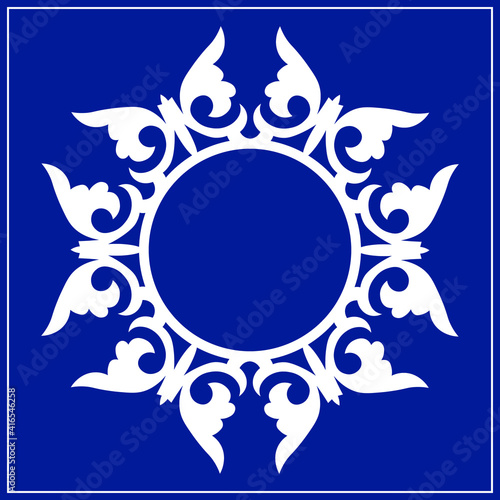 Decorative round pattern. Oriental vintage round motif. The ornament with motifs of Kazakh, Kyrgyz, Asian decor for frame, textile, plate, tile, and print design. Workpiece for your design. 