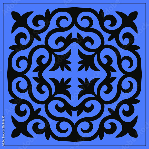 Decorative square pattern. Oriental vintage square motif. The ornament with motifs of Kazakh, Kyrgyz, Asian decor for pillow, textile,scarf, carpet, tile, and print design. Workpiece for your design.