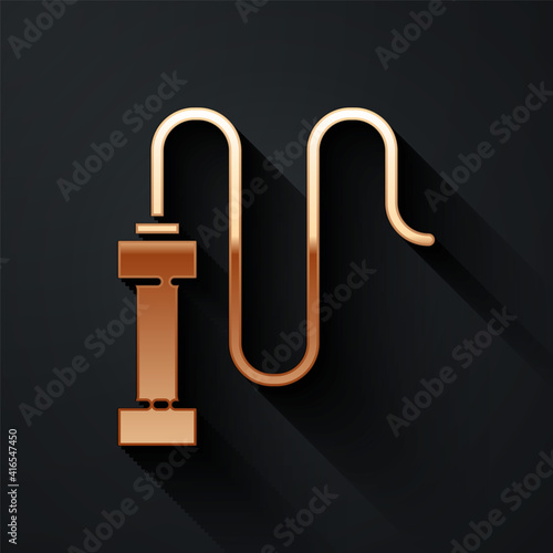 Gold Braided leather whip icon isolated on black background. Long shadow style. Vector.