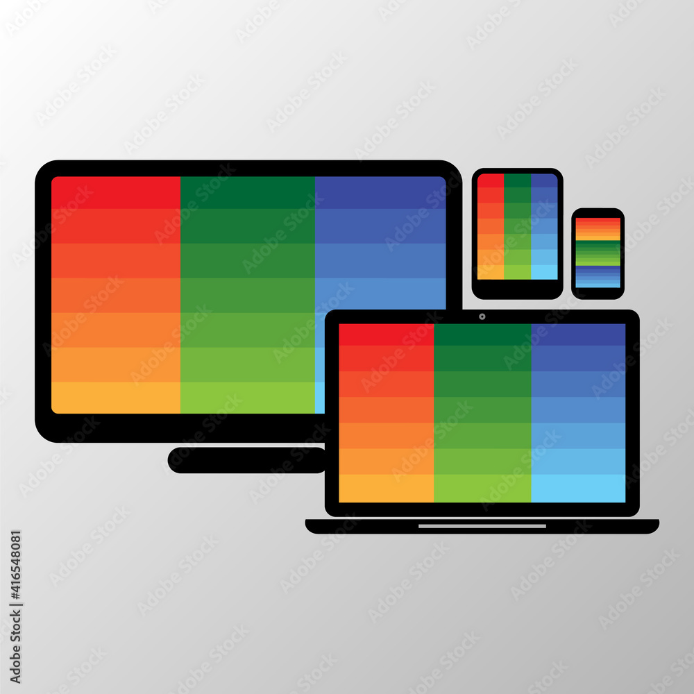 Screen Size/color Responsive web page display on different screen sizes with rgb colors ...