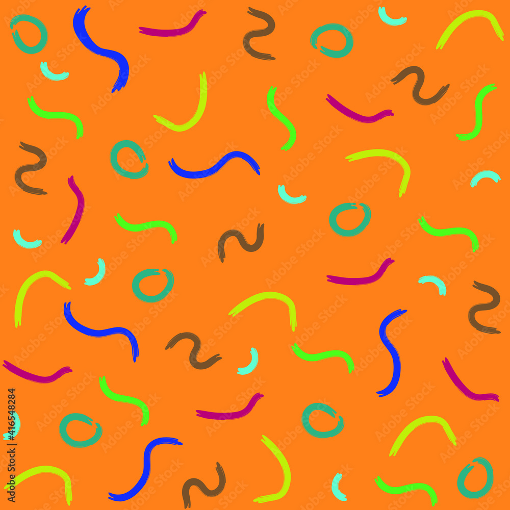 Trendy vector seamless colorful pattern with brush strokes on a yellow background. Vector illustration