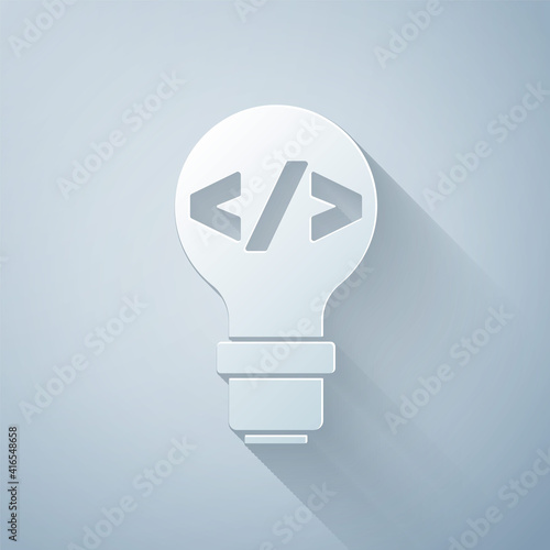 Paper cut Web design and front end development icon isolated on grey background. Paper art style. Vector.