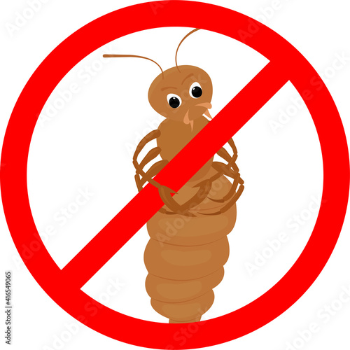 Cartoon louse in red circle sign  isolated on white background. Vector parasitic insect illustration. photo