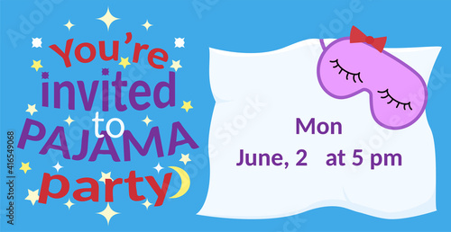 Pajama party invitation blank. Vector template Slumber party for kids