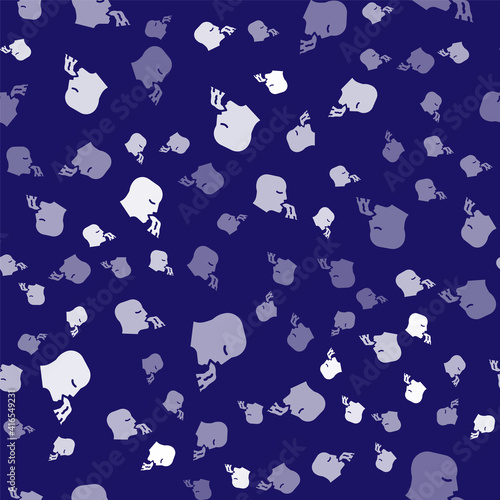 White Vomiting man icon isolated seamless pattern on blue background. Symptom of disease, problem with health. Nausea, food poisoning, alcohol poisoning concept. Vector.