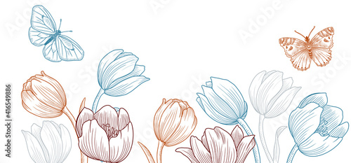 vector drawing spring template with tulip flowers
