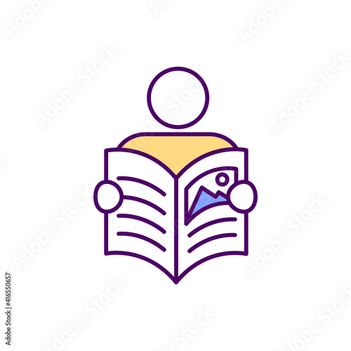 Faceless character reading magazine RGB color icon. Man hold newspaper and reading. Fresh newspaper subscription. Information access. Holding paper in hands. Fresh news. Isolated vector illustration