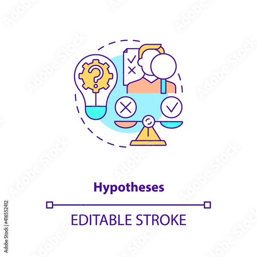 Hypotheses concept icon. Specific, clear, and testable proposition idea thin line illustration. Scientific research study. Vector isolated outline RGB color drawing. Editable stroke