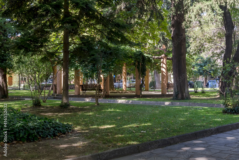 The famous park of the city of Edessa (Greece, Central Macedonia) on a sunny summer day
