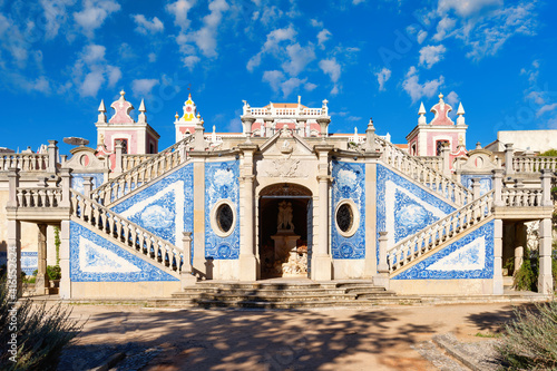 Staircase and azulejos, Estoi Palace garden, Estoi, Loule, Faro district, Algarve, Portugal, Europe photo