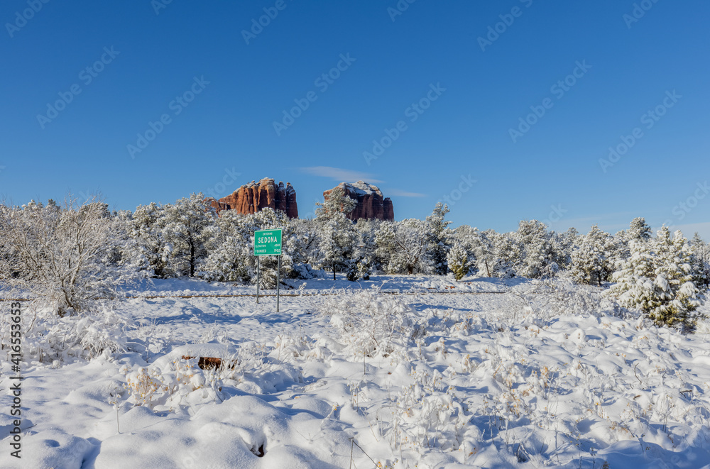 Snow Covered Landscape in the Sedona Arizona Red Rocks in Winter