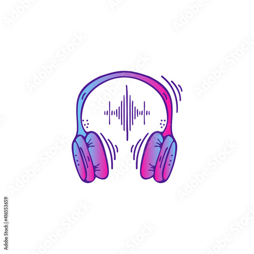 Headphones for listening to podcasts, music, radio. Listen to voices. Vector doodle illustration. Freehand sketch.