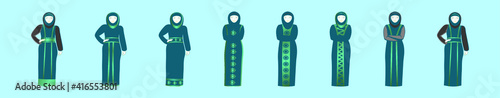 set of abaya cartoon icon design template with various models. vector illustration isolated on blue background