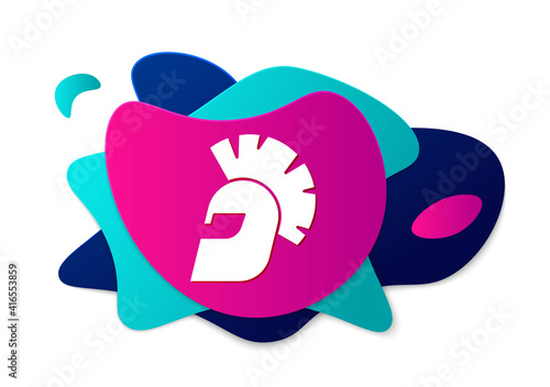 Color Greek helmet icon isolated on white background. Antiques helmet for head protection soldiers with a crest of feathers or horsehair. Abstract banner with liquid shapes. Vector.