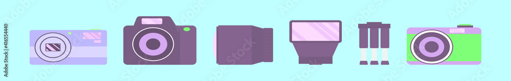 set of camera cartoon icon design template with various models. vector illustration isolated on blue background set of camera cartoon icon design template with various models. vector illustration isolated on blue background