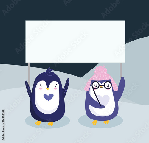 penguins placard cartoon