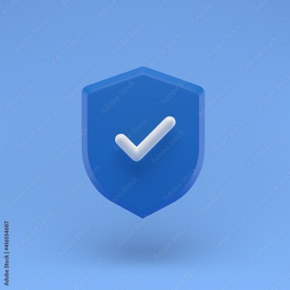 Shield protected icon with check simple 3d illustration on pastel abstract background. minimal concept. 3d rendering Shield protected icon with check simple 3d illustration on pastel abstract background. minimal concept. 3d rendering