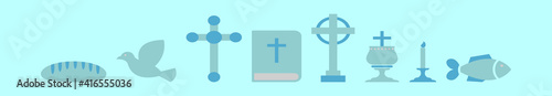 set of christian cartoon icon design template with various models. vector illustration isolated on blue background