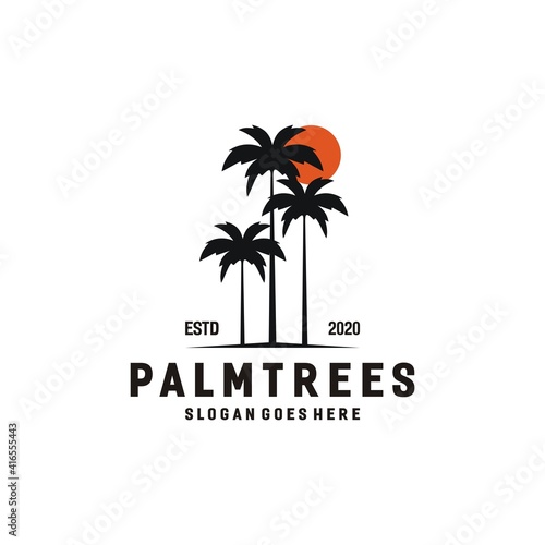 palm tree sunrise sunset moon hipster vintage logo vector icon illustration