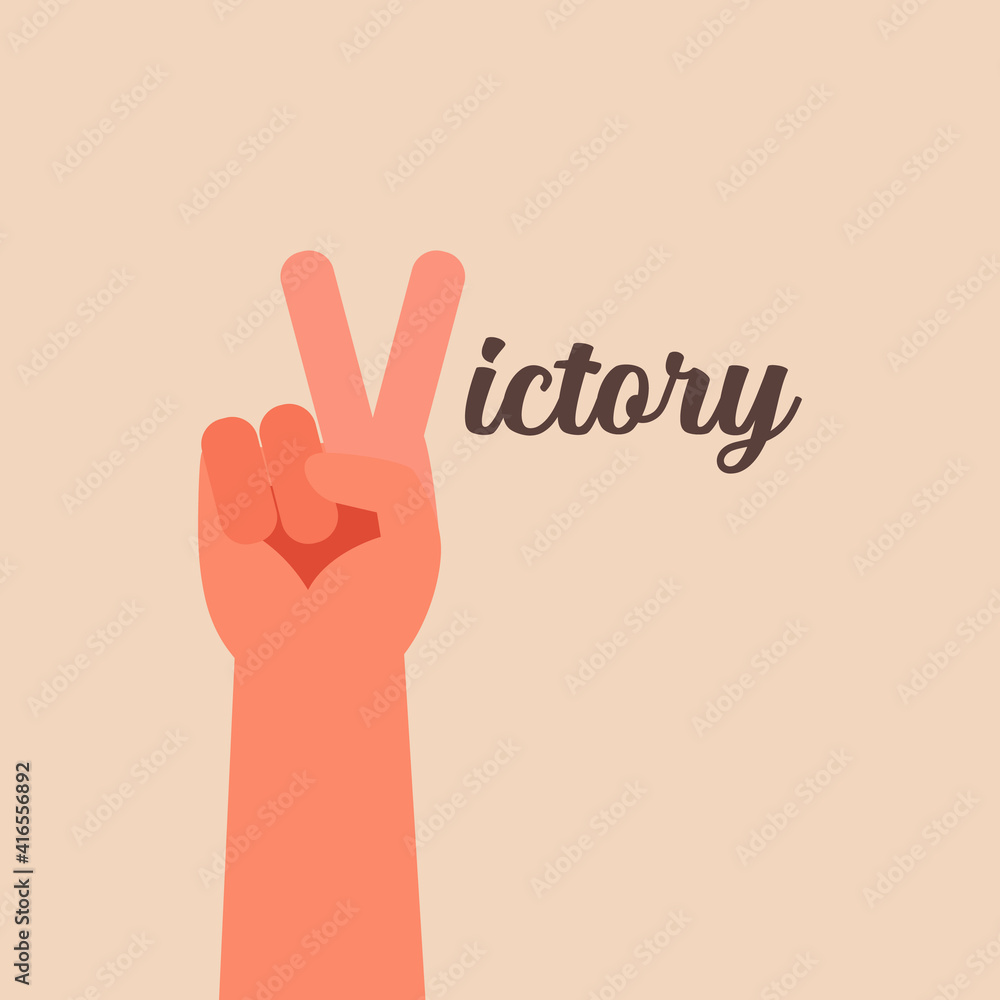 Fototapeta premium Victory hand sign with victory word typography