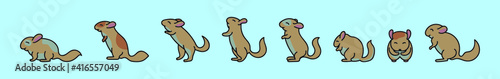 set of chinchilla cartoon icon design template with various models. vector illustration isolated on blue background