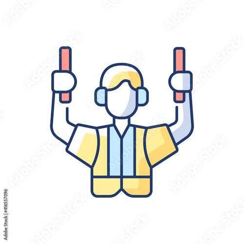 Ground handling RGB color icon. Professional service in airport. Civil aviation issues. Airlines management improvement. Safety flight guarantee. Occupation. Isolated vector illustration