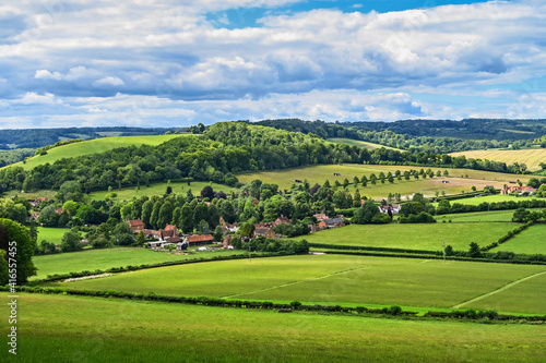 View from Fingest Wood to Fingest Village and Cadmore End in the Chiltern Hills near High Wycombe, Fingest, Buckinghamshire, England, United Kingdom, Europe photo