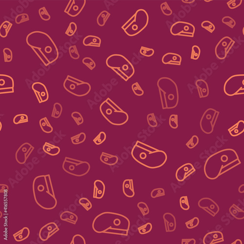 Brown line Military beret icon isolated seamless pattern on red background. Soldiers cap. Army hat. War baret. Vector.