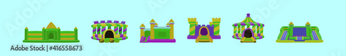 set of bounce house cartoon icon design template with various models. vector illustration isolated on blue background