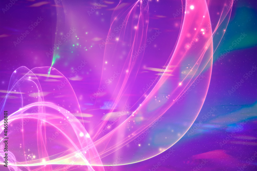 Abstract purple background with curving graphic stripes. Colored blurred lines with bokeh spots. Abstract purple background with curving graphic stripes. Colored blurred lines with bokeh spots.