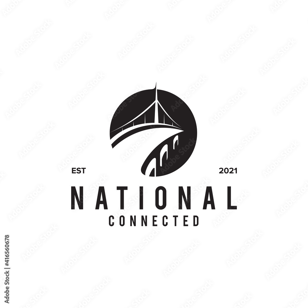 White bridge logo design in black circle background White bridge logo design in black circle background