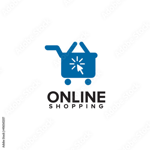 Click online shop logo with trolley icon template