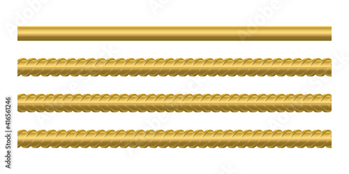 Vector illustration seamless composite rebars on white background. Set of realistic plastic rods and bars for building and construction. Endless rebars. Fiberglass reinforcement. Construction armature