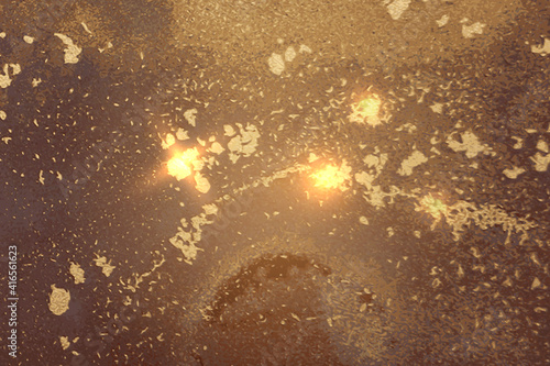 Brown and gold abstract marble background with sparkles. Vector texture in alcohol ink technique with glitter. Template for banner, poster design. Fluid art painting