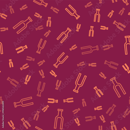 Brown line Bicycle suspension fork icon isolated seamless pattern on red background. Sport transportation spare part steering wheel. Vector.