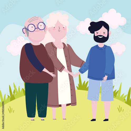 grandparents and adult son