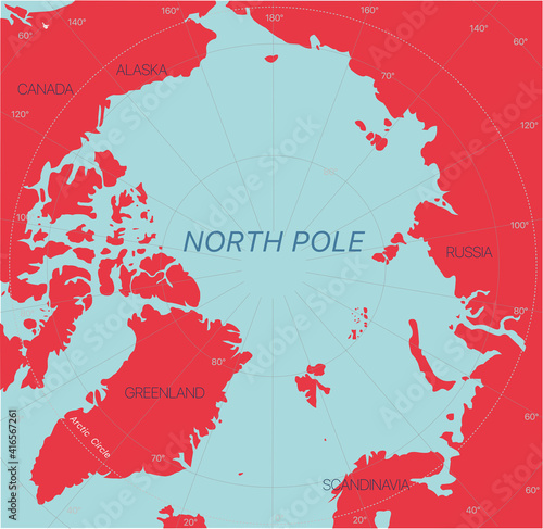 North Pole detailed editable map with regions geographic sites. Vector EPS-10 file