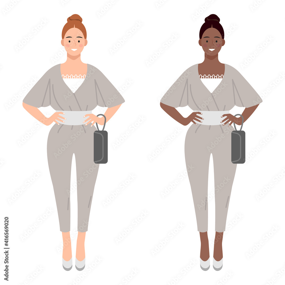 Obraz premium African American female in business suit. Isolated vector clipart for International Women Day greetings.