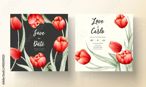 Romantic tulip flower wedding invitation card