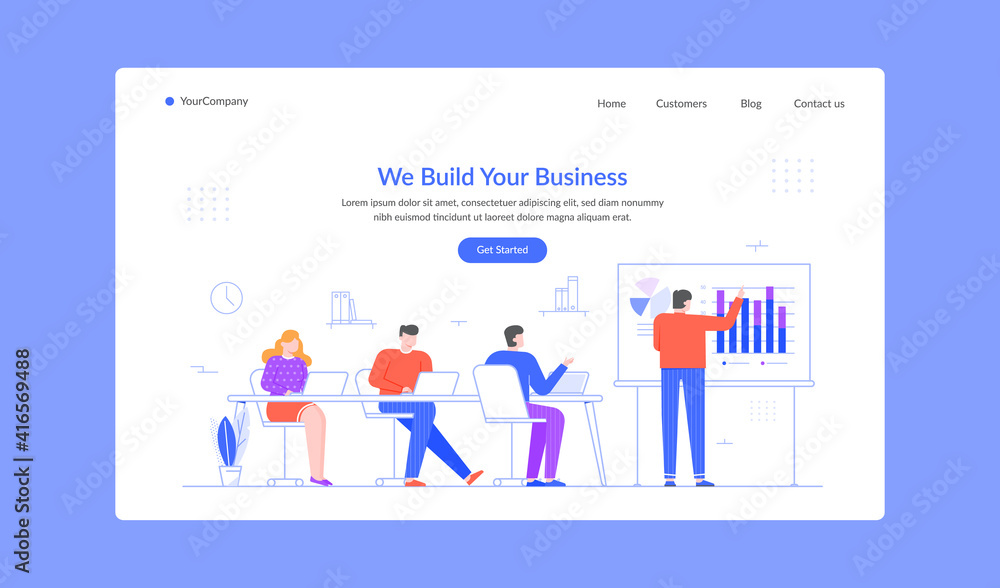 Build business learn presentation chart and graphic landing page. Vector business presentation, infographic development and success build graphic illustration Build business learn presentation chart and graphic landing page. Vector business presentation, infographic development and success build graphic illustration