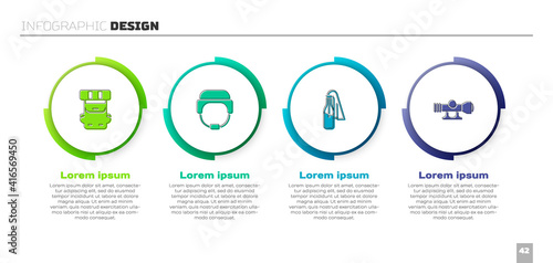 Set Hiking backpack, Military helmet, Cocktail molotov and Sniper optical sight. Business infographic template. Vector.