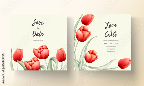 Romantic tulip flower wedding invitation card
